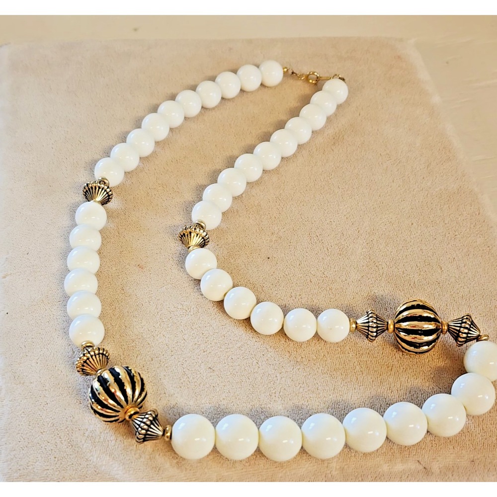 Ivory Fashion Necklace 24 " with Gold Colored Decorative Accent Beads